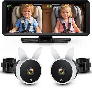 Babyvue BV3 MAX Dual Baby Car Camera Monitor, 7.2 Split Screen for 2 Kids