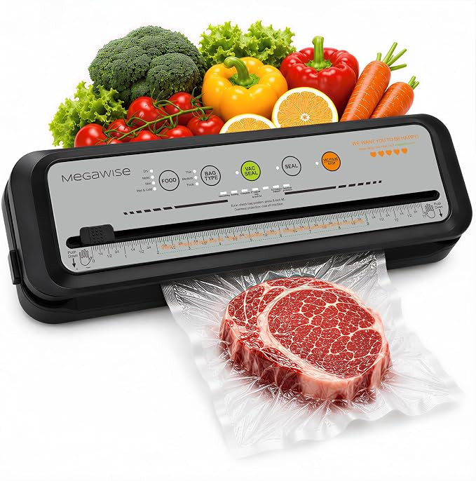 Vacuum Sealer Machine, 80kPa Powerful Suction, One-Touch Automatic Food Sealer with Built-in Cutter & Bags Included, Dry Moist
