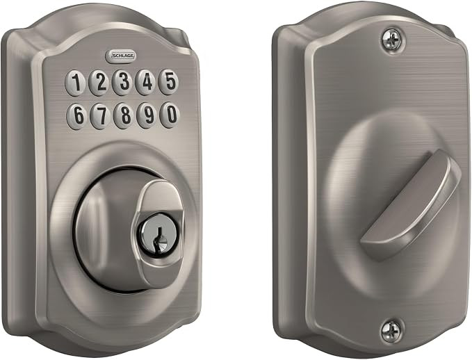 Schlage Electronic Keypad Deadbolt Lock, Camelot Trim, Satin Nickel