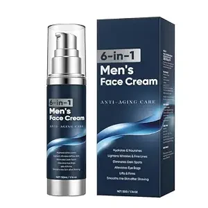 6 in 1 Face Cream for Men – Anti Aging Men’s Moisturizer with Collagen, Hyaluronic Acid and Shea Butter – Daily Skin Care – Reduce the Look of Eye Bags, Dark Circles and Puffiness