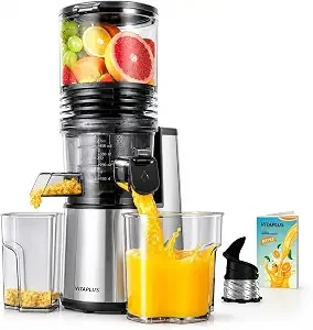 VITAPLUS Cold Press Juicer with Stainless Steel Auger, Lab-Certified Food-Safe, AC Motor, 5.8" Whole-Fruit Chute, High Juice Yield Slow Masticating Juicer for Juice & Nut Milk