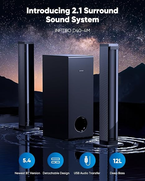 INFITBO Detachable Soundbar with Subwoofer for TV/PC: 2-in-1 with 3 Setups