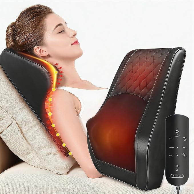 Back Massager with Heat, 3D Kneading Massage Pillow