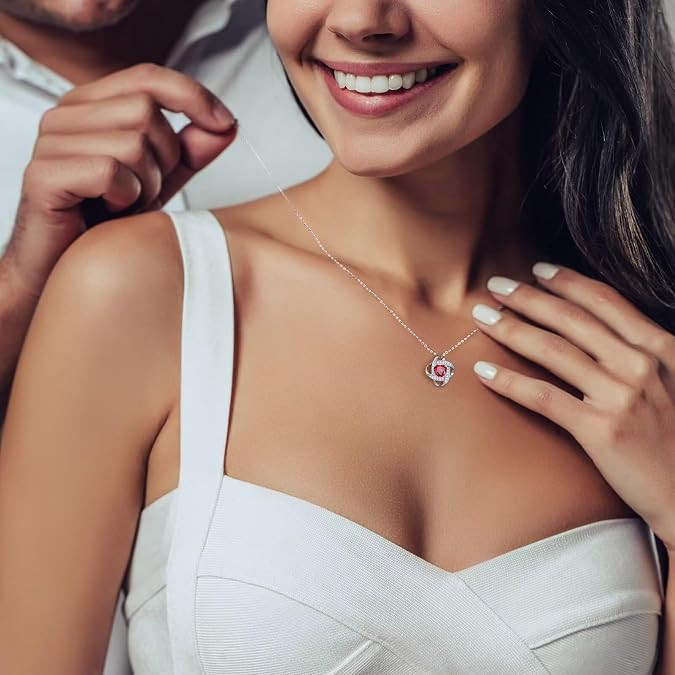 Iefil Love Knot Birthstone Necklace, Anniversary Birthday Gifts for Women