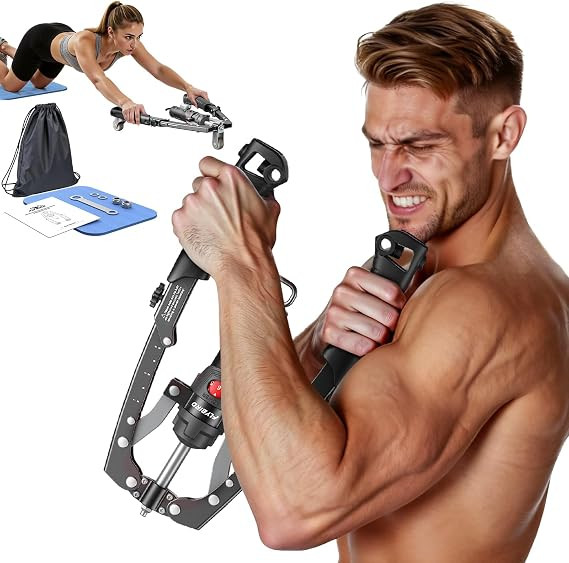 Twister Arm Trainer, Hydraulic Power Core Twister Chest Workout Equipment, Adjustable 22-440LBS Chest Trainer for Men, 3 in 1 Chest and Arm Exerciser with Ab Roller Wheel, Include Backpack