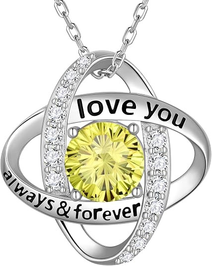 Iefil Love Knot Birthstone Necklace, Anniversary Birthday Gifts for Women