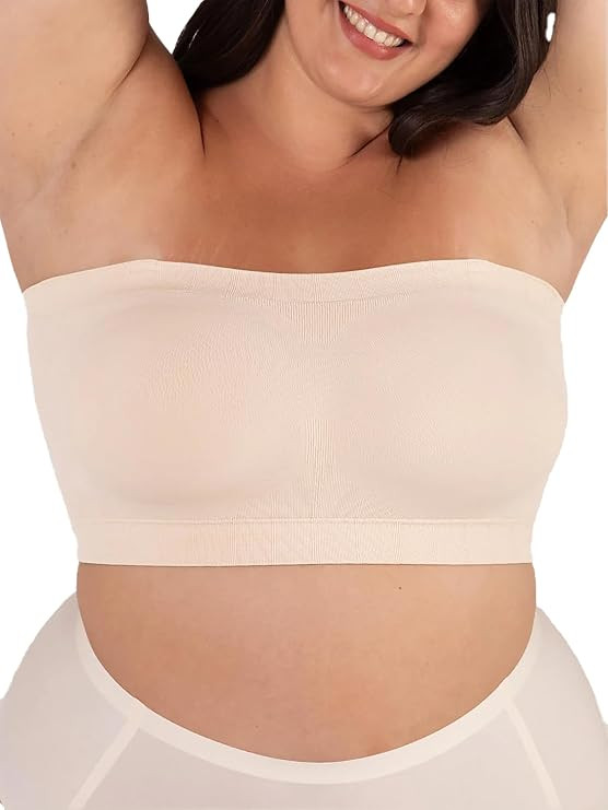 SHAPERMINT Strapless Bra, No-Slip Wireless Bandeau with Sewn-in Cups