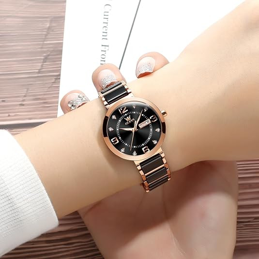 OLEVS Womens Ceramic Watches, Luxury Rose Gold Watch for Women, Analog Quartz Ladies Dress Watches, Waterproof Wrist Watches for Woman, Reloj para Mujer for Anniversary Mother's Day