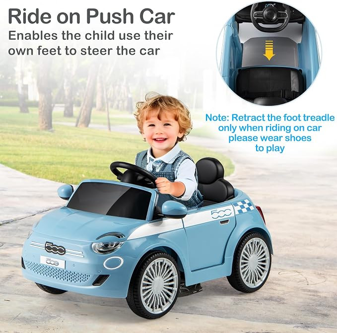 Fiat 500 Ride on Push Car by INFANS, 3 in 1 Baby Stroller Sliding Walking Car with Retractable Footrest, Parent Control Handle, Horn, Foot-to-Floor Toys for Kids Toddlers 18 Month+