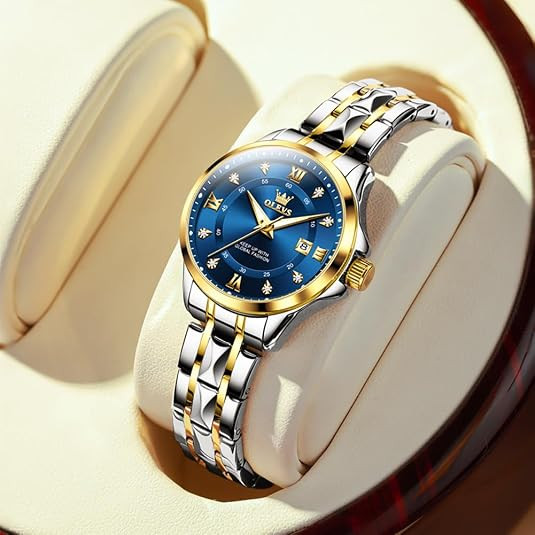 OLEVS Women,Luxury Casual Stainless Steel Women's Wrist Watches Classic Small Face Dress Analog Womens Watches with Date Easy to Read Waterproof Luminous Quartz Ladies Watches