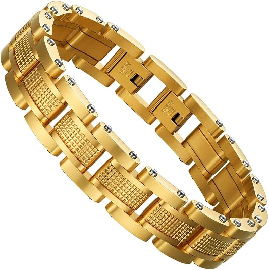 Holizaly Men's Bracelet Men's Stainless Steel Bracelet, Link Bracelet Gold Black and Blue Ion Plated Black with Box