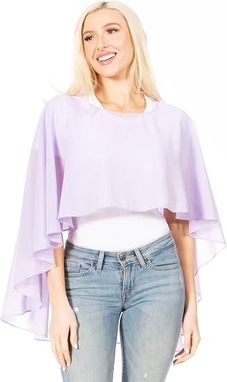 Sakkas Anya Women's Soft Chiffon Wedding Bridesmaid Bridal Cape Wrap Bolero Shrug