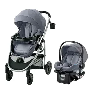 Graco Modes Pramette Travel System, Car Seat and Stroller Combo, Includes SnugRide LX Infant Car Seat and Baby Stroller with True Pram Mode, Reversible Seat, One Hand Fold, Extra Storage