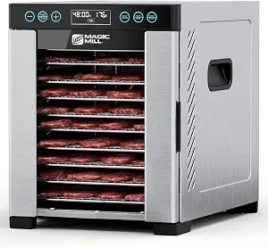 Food Dehydrator Machine | 10 Stainless Steel Trays | Dryer for Jerky, Dog Treats, Herb, Meat, Beef, Fruit | Keep Warm Function, Digital Timer and Temperature